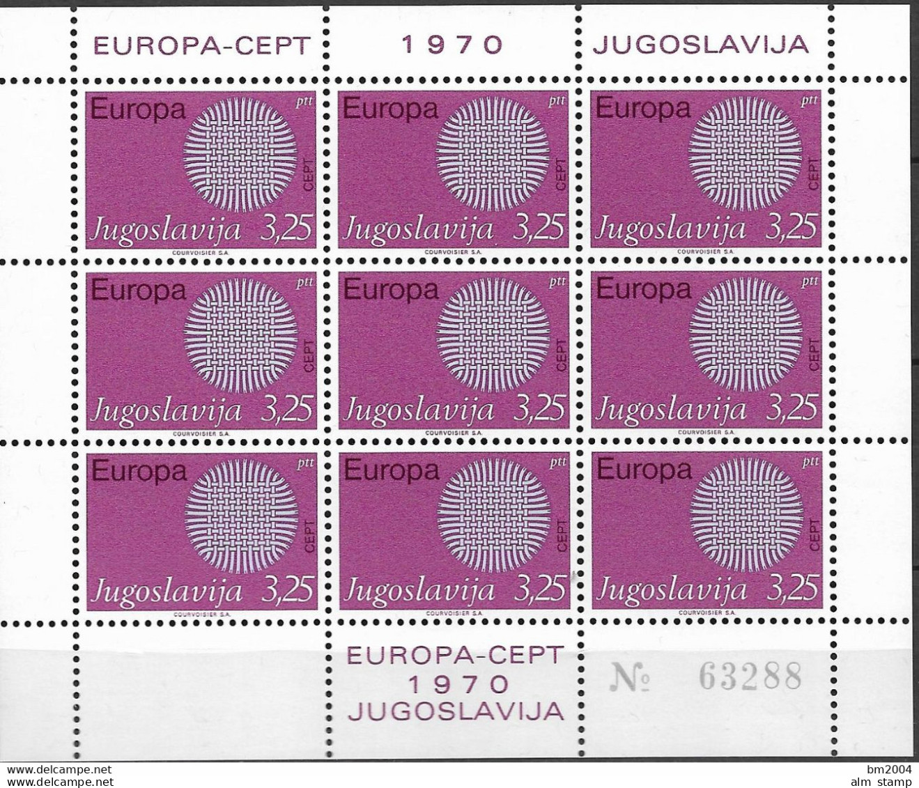 1970 Jugoslawien   Mi. 1379-80**MNH   Sheet  Europa: - 1970