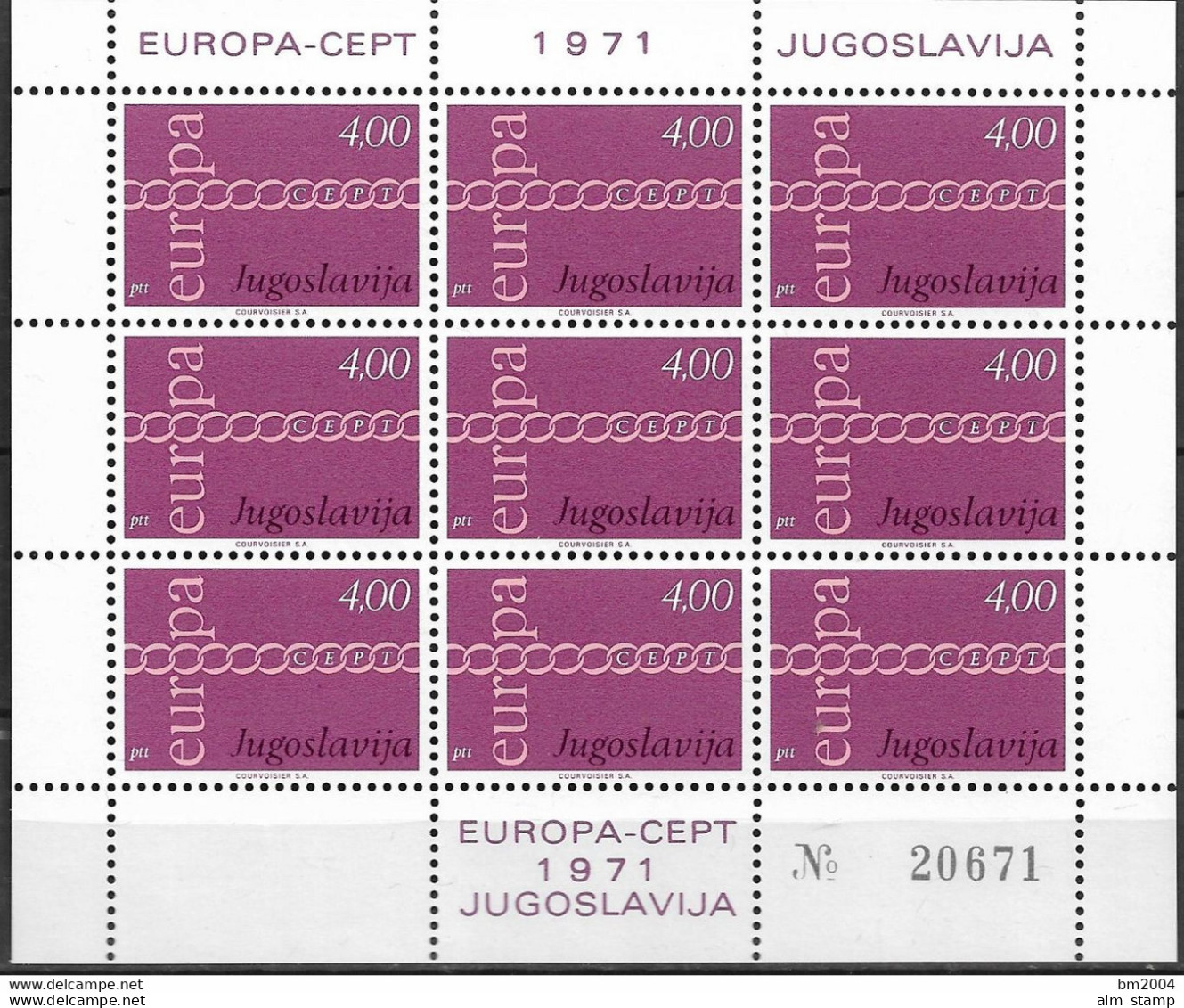 1971 Jugoslawien   Mi. 1416-7**MNH   Sheet  Europa: - 1971