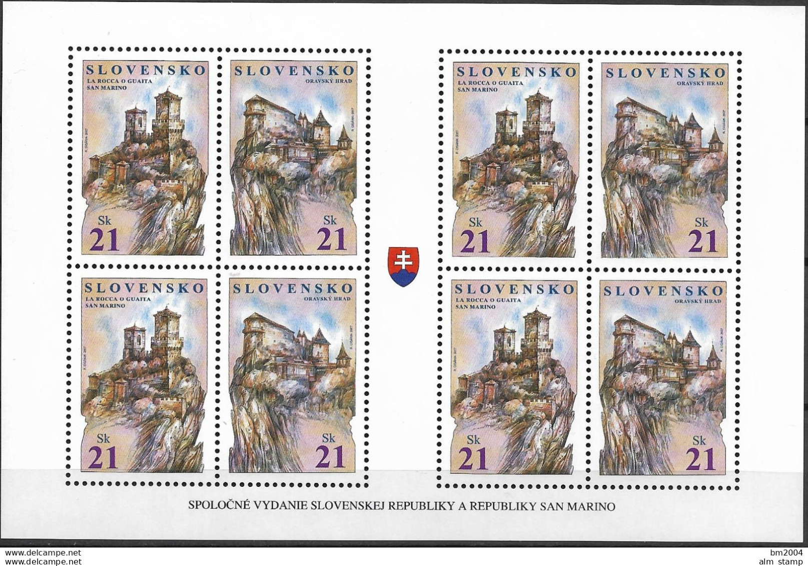 2007 Slowakei Mi.562-3**MNH   Freundschaft Mit San Marino: Burgen. - Neufs