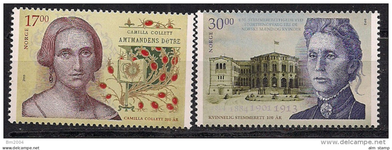 2013 Norwegen Norge Mi  1823-4  **MNH  200. Geburtstag Von Camilla Collett; 100 Jahre Frauenwahlrecht. - Unused Stamps