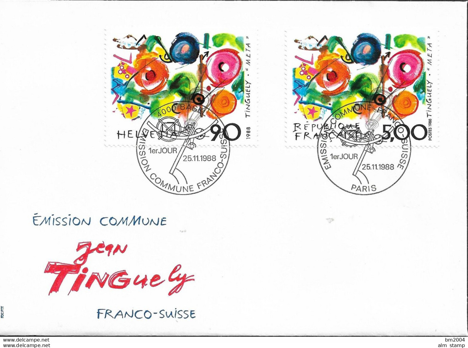 1988 Schweiz  Mi. 1380 Fankreich Mi. 2693 FDC Jean Tinguely - FDC