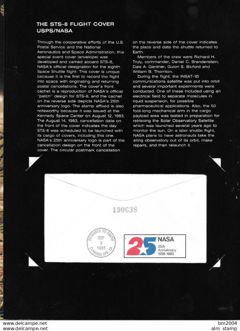 1983  USA Mi. 1648 C  Weißkopfseeadler Postal History - OFFICIAL FOLDER with FDC COVER NASA Space