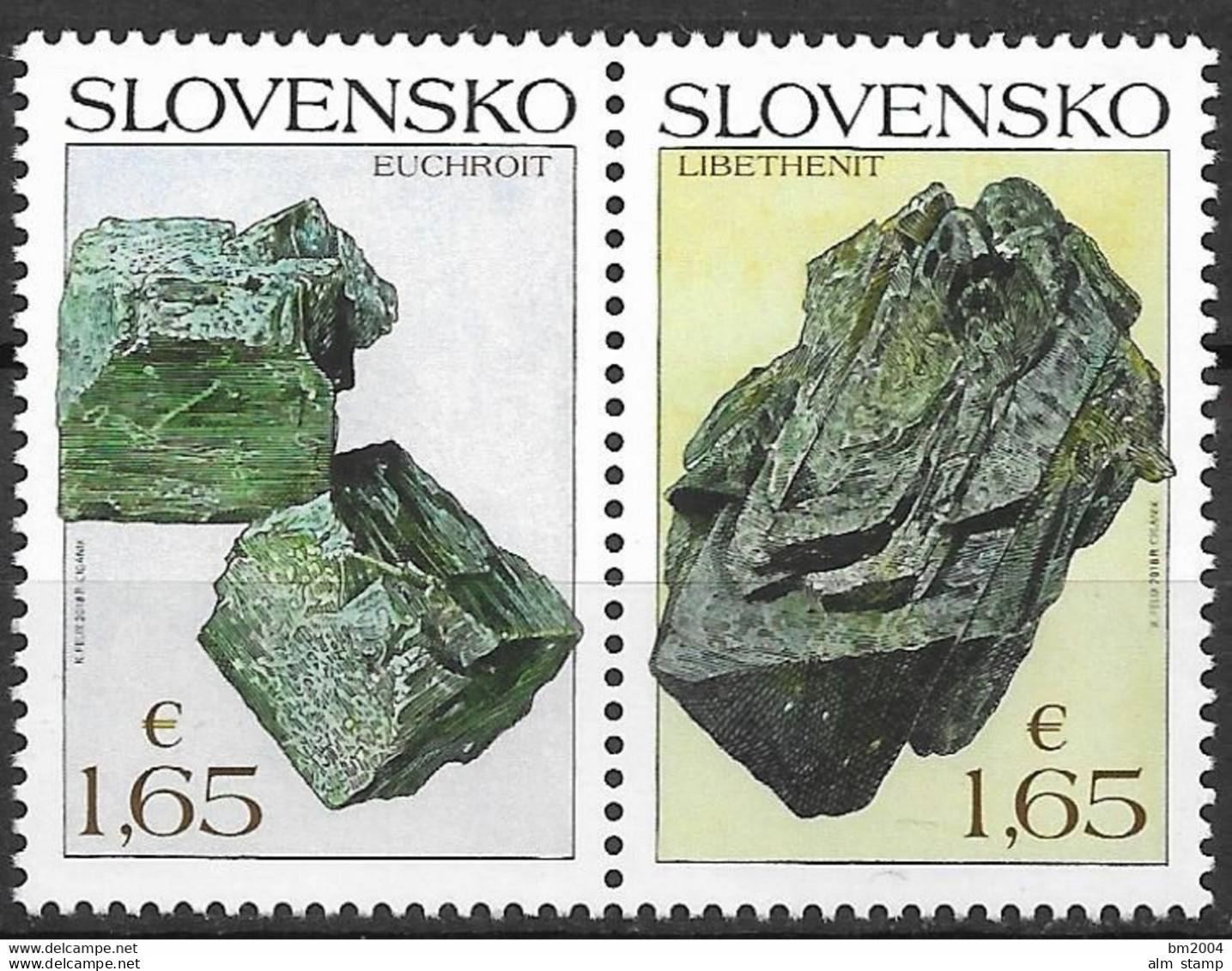 2018 Slowakei  Mi. 853-4**MNH Mineralien.  Libethenit  + Euchroit - Neufs