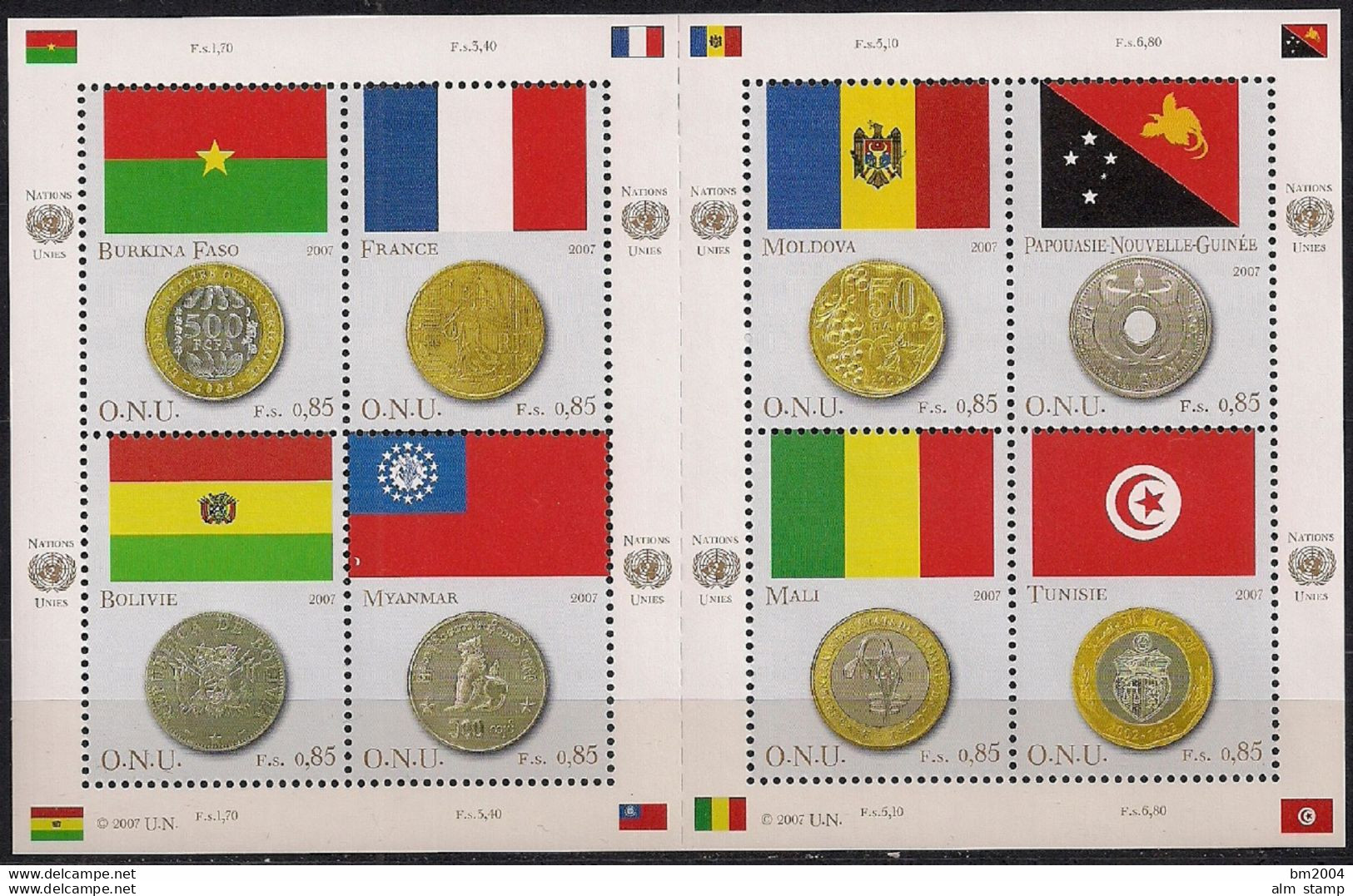 2007 UNO  Genf  Mi.  565-72 **MNH    Flaggen Und Münzen Der Mitgliedsstaaten - Neufs