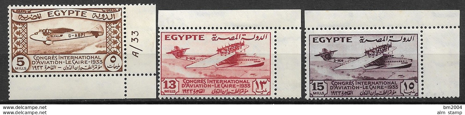 1933 Ägypten Mi. 186-90 **MNH Eckrandstücke . Internationaler Luftfahrtkongress, - Neufs