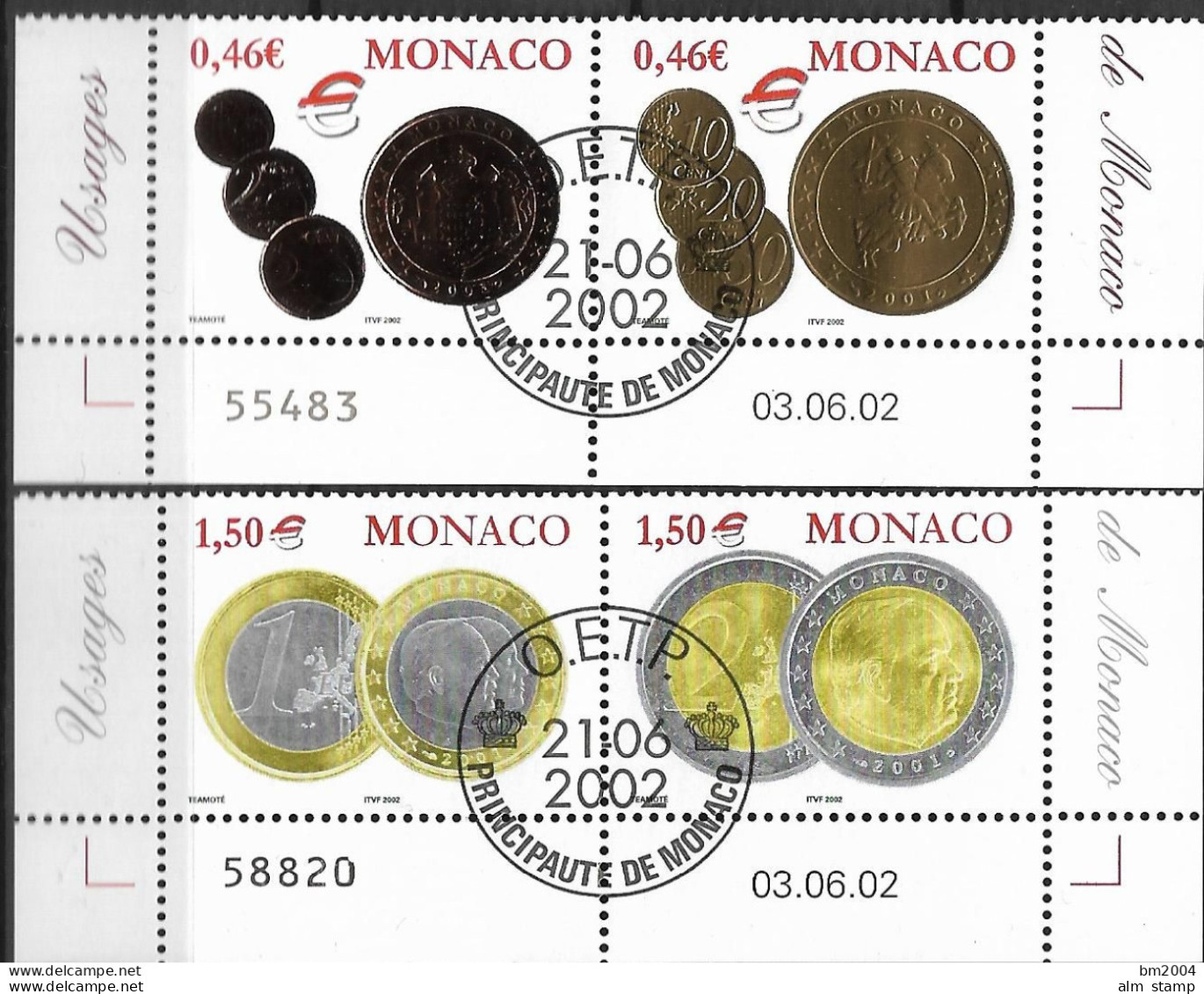 2002 Monaco Mi. 2609-12 Used Einführung Der Euro-Münzen Und -Banknoten - Used Stamps