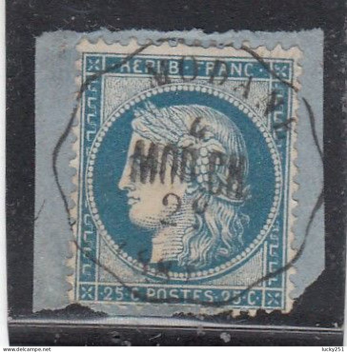 France - Année 1871/75 - N°YT 60C - Type Cérès - Oblitération Convoyeur Station S. Fragment - 25c Bleu - 1871-1875 Ceres