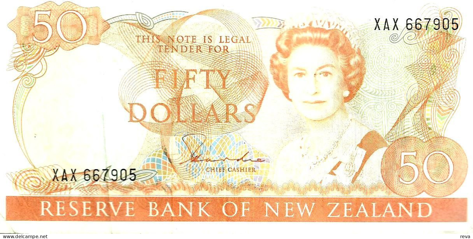 NEW ZEALAND $50 JAMES COOK WMK 2ND ISSUE HEAD OF QEII BIRD BACK ND(1981-85) SIGN HARDIE P.174a VF READ DESCRIPTION - Nouvelle-Zélande