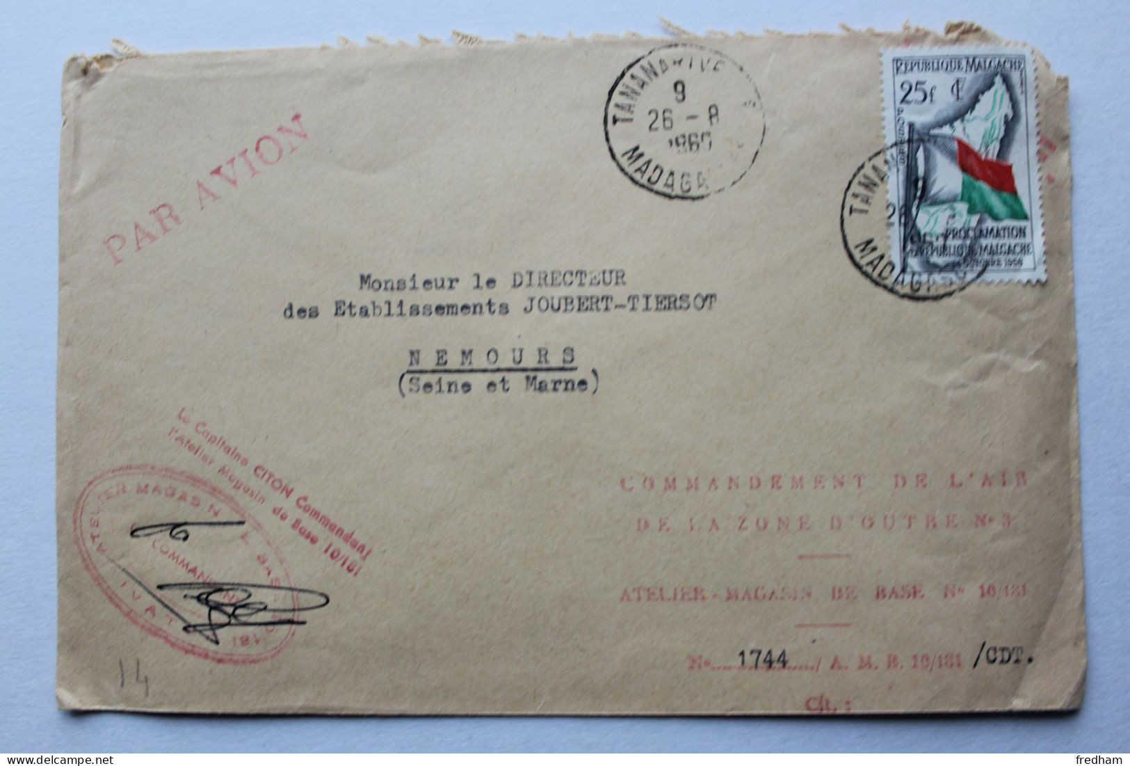 1960 ,COMMANDEMENT DE L'AIR  De La Zone D' Outre No3 CACHET ATELIER MAGASIN DE BASE 10/181 GRIFFE HORIZONTALE  CPT CITON - Poste Aérienne Militaire