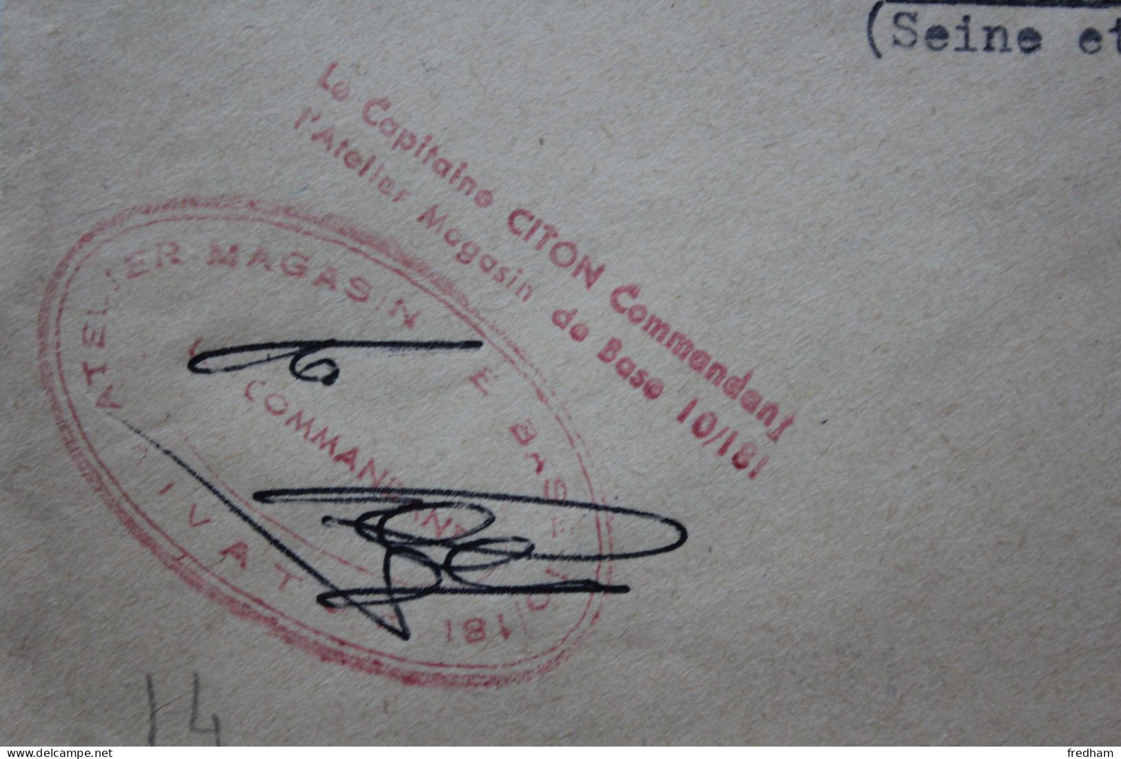 1960 ,COMMANDEMENT DE L'AIR  De La Zone D' Outre No3 CACHET ATELIER MAGASIN DE BASE 10/181 GRIFFE HORIZONTALE  CPT CITON - Correo Aéreo Militar
