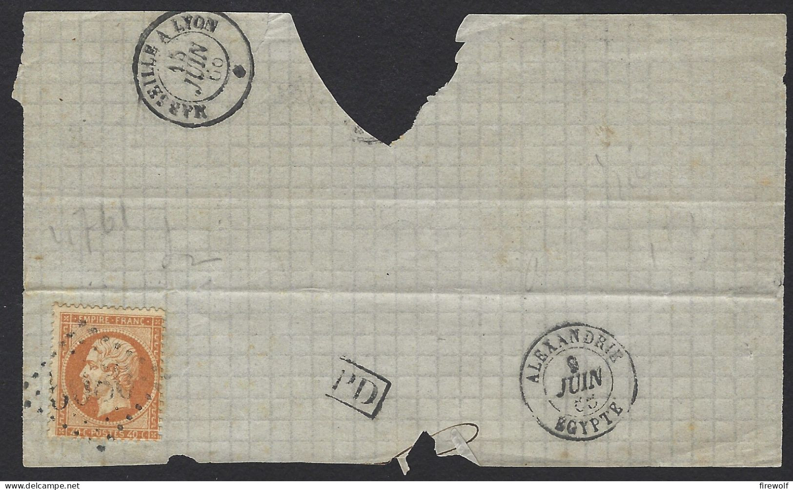 F17 - Egypt Alexandria French Office - Part Of Letter 1866 - Point Cancel 5080 - Storia Postale