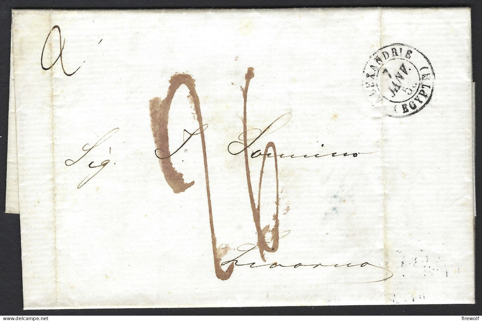 F18 - Egypt Alexandria French Office - Full Letter 1853 To Livorno Italy - Briefe U. Dokumente