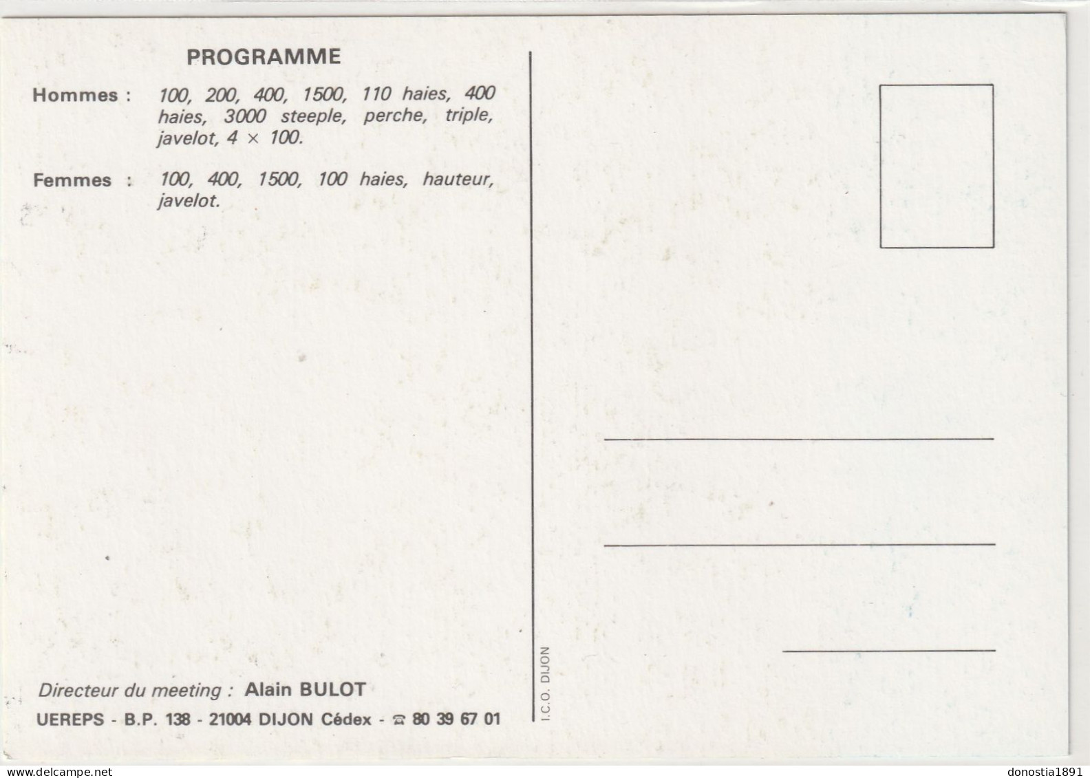 Meeting Européen D'athlétisme à DIJON (21) 1er Juillet 1989  - 105x150, Glacée - Athlétisme