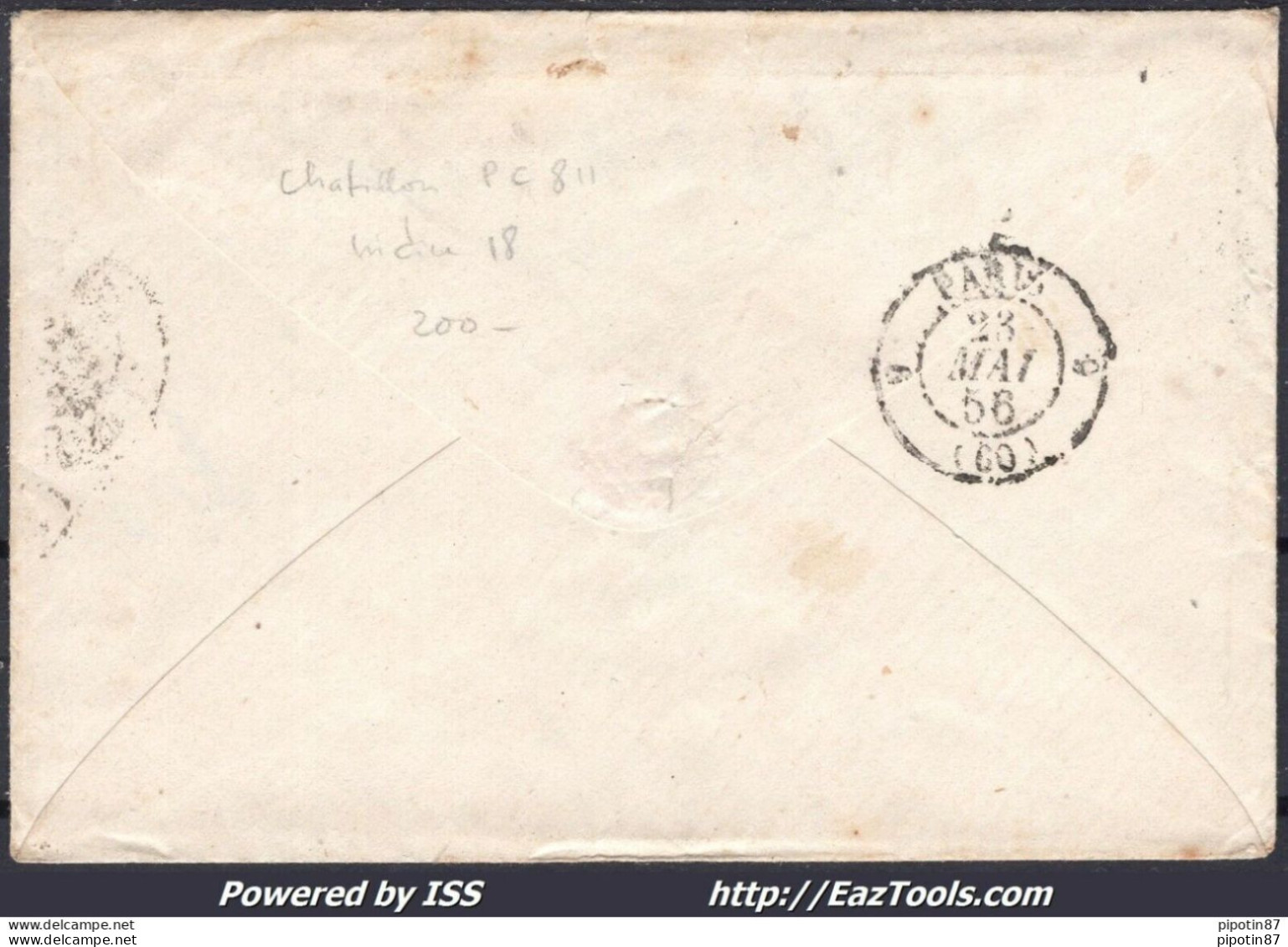 FRANCE N°14A SUR LETTRE PC 811 CHATILLON SOUS BAGNEUX SEINE + CAD DU 23/05/1856 - 1853-1860 Napoléon III.