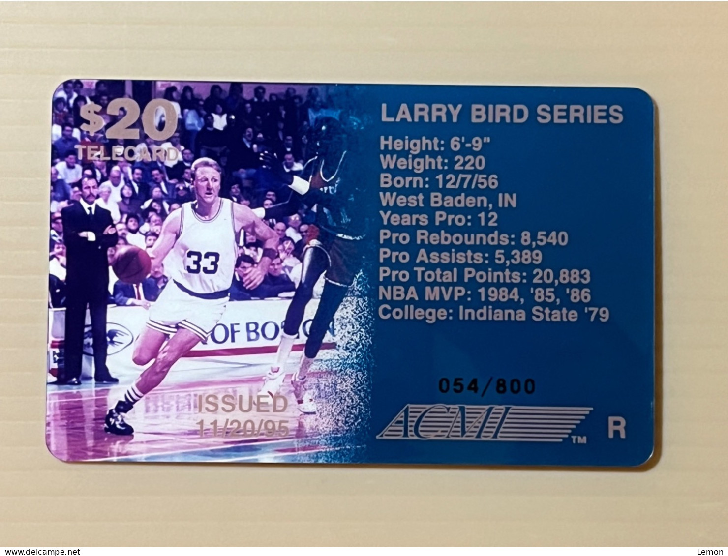 Mint USA UNITED STATES America ACMI Prepaid Telecard Phonecard, Larry Bird Series $20 Card (800EX), Set Of 1 Mint Card - Verzamelingen