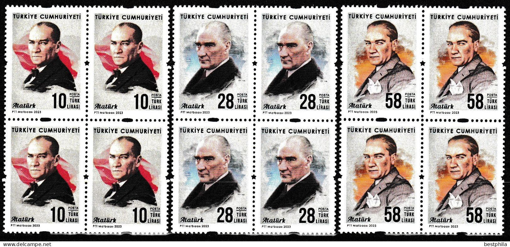 Turkey, Türkei - 2023 - Ataturk Themed Definitive Postage Stamps - Block Of 4 Set ** MNH - Ungebraucht