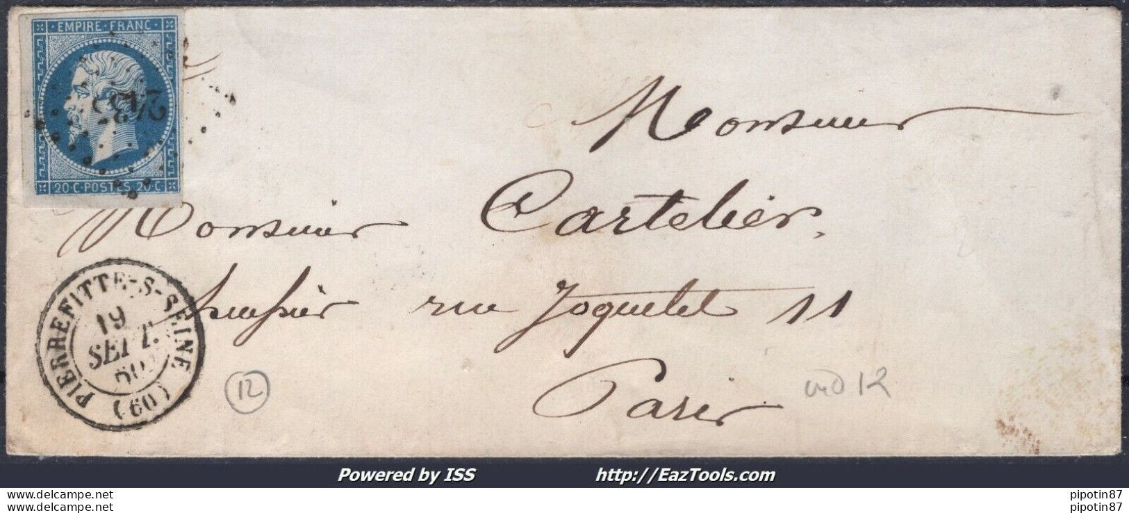 FRANCE N°14A SUR LETTRE PC 2435 PIERREFITTE SUR SEINE SEINE + CAD DU 19/09/1860 - 1853-1860 Napoléon III.