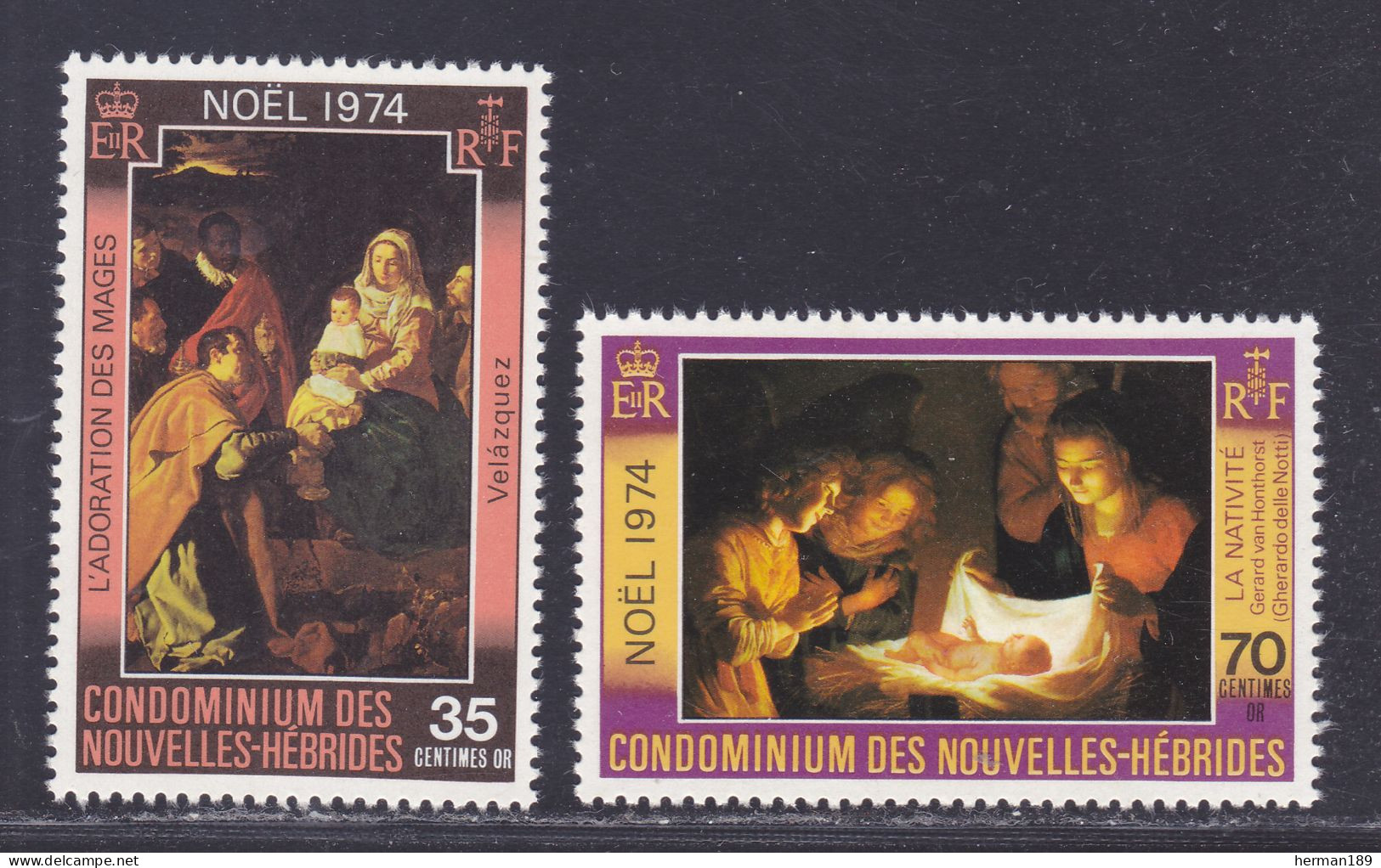 NOUVELLES-HEBRIDES N°  404 & 405 ** MNH Neufs Sans Charnière, TB (D5621) Tableaux Noël - 1974 - Ongebruikt