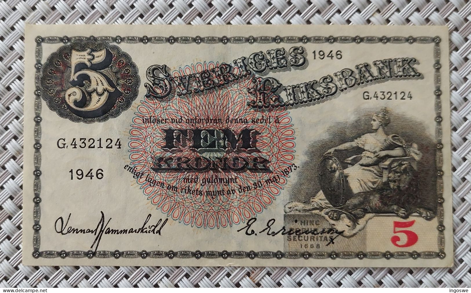 Sweden - Schweden - Suede 5 Kronor 1946 - G.432124 - Suède