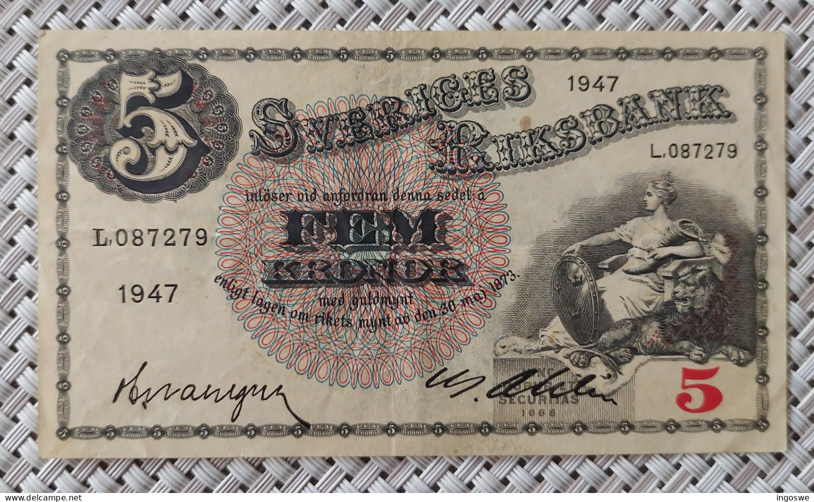 Sweden - Schweden - Suede 5 Kronor 1947 - L.087279 - Suède