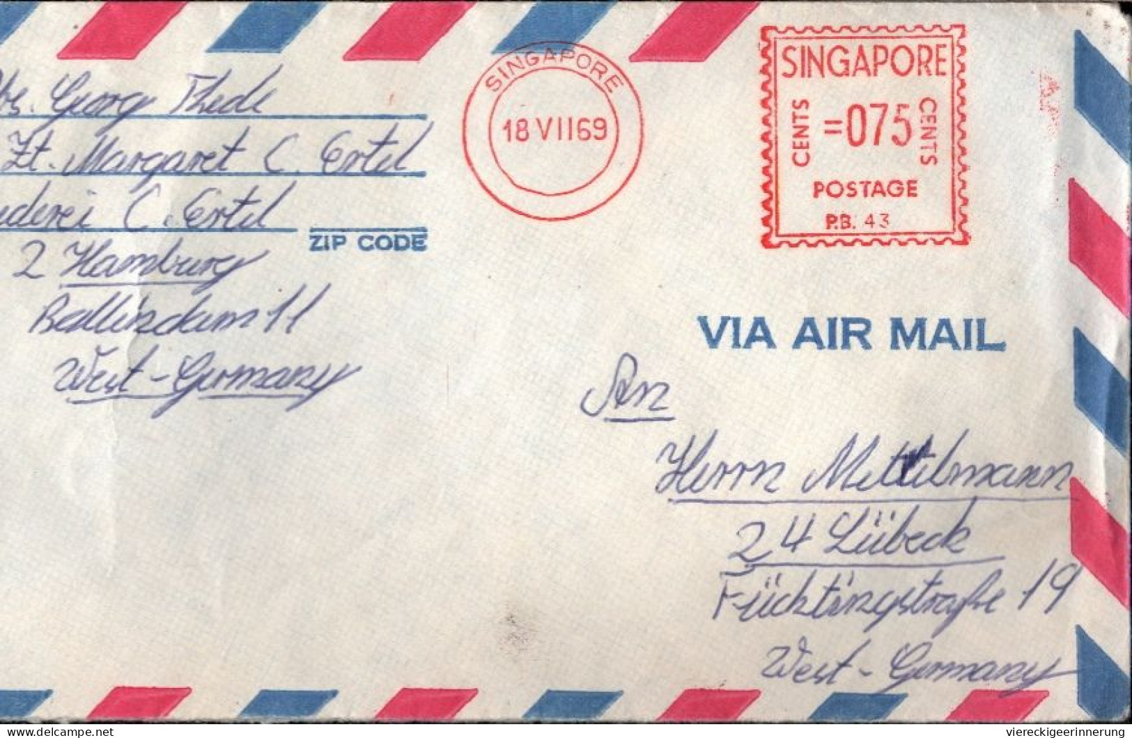 ! Luftpostbrief, Airmail Cover, Meter Cancel 1969 Singapur, Singapore, Reederei - Singapore (1959-...)