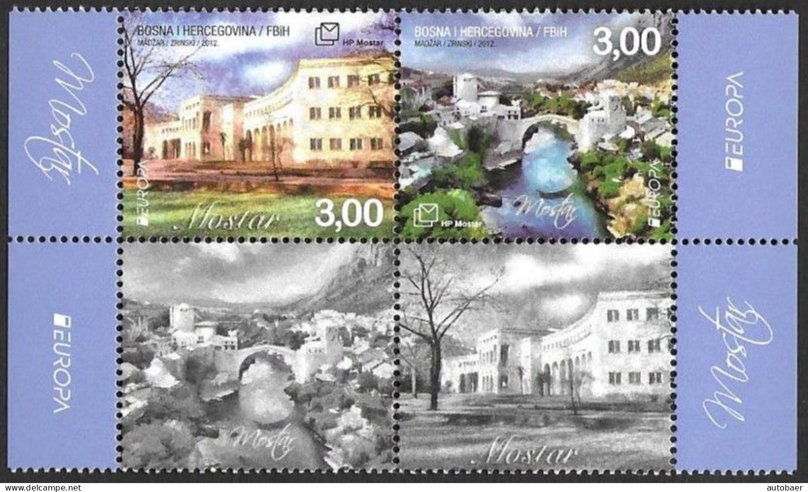 Bosna Bosnia Bosnien Croatian (Mostar) 2012 Europa Cept Mi.no. 337-38 Pair With Label MNH ** Postfrisch Neuf - 2012