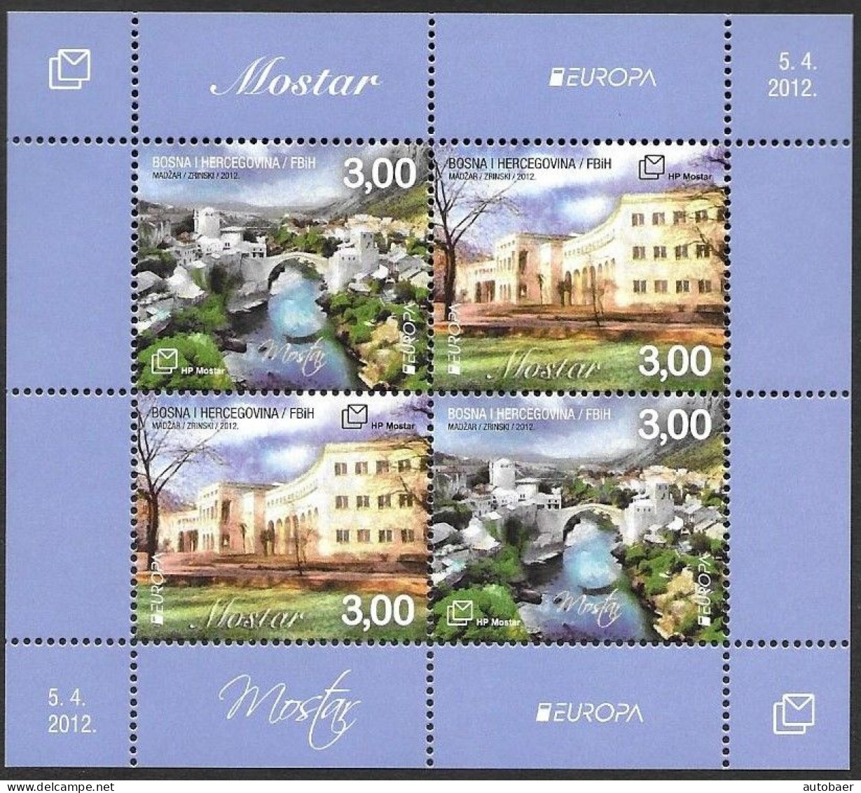 Bosna Bosnia Bosnien Croatian (Mostar) 2012 Europa Cept Mi.no. Bl. 26 (337-38) MNH ** Postfrisch Neuf - 2012