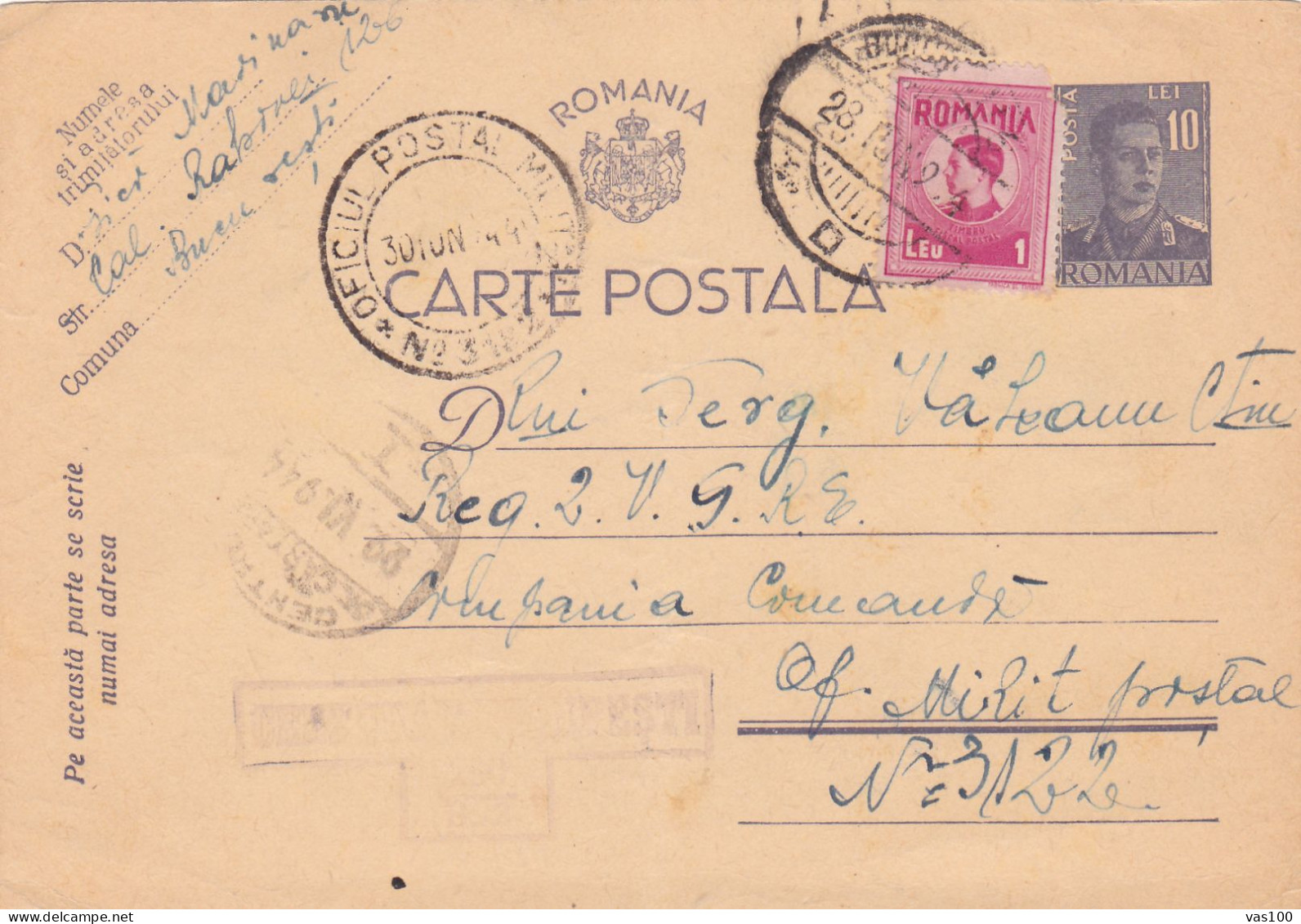 Romania, 1944, WWII Military Censored OPM 3122, CENSOR , POSTCARD STATIONERY ROMANIA - Lettres 2ème Guerre Mondiale
