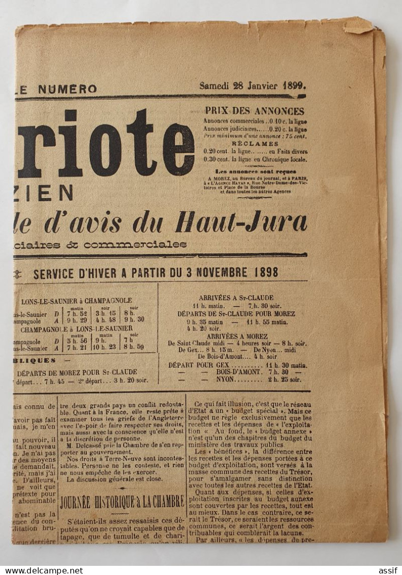 Morez Jura Le Patriote Morézien 1899 4 Pages - 1850 - 1899