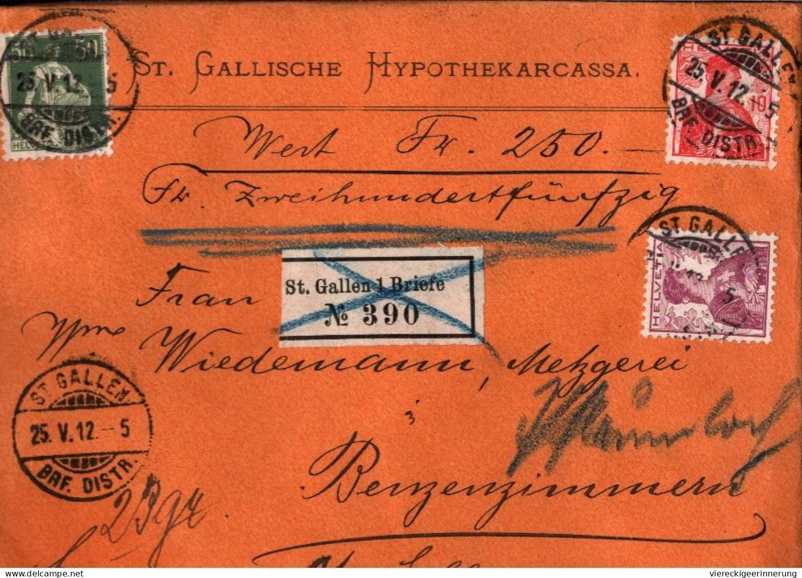 ! 1912 Gesiegelter Wertbrief Aus St. Gallen, Schweiz - Storia Postale