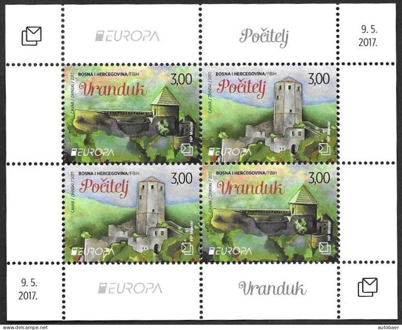 Bosna Bosnia Bosnien Croatian (Mostar) 2017 Europa Cept Mi.no. Bl. 38 (451-52) MNH ** Postfrisch Neuf - 2017