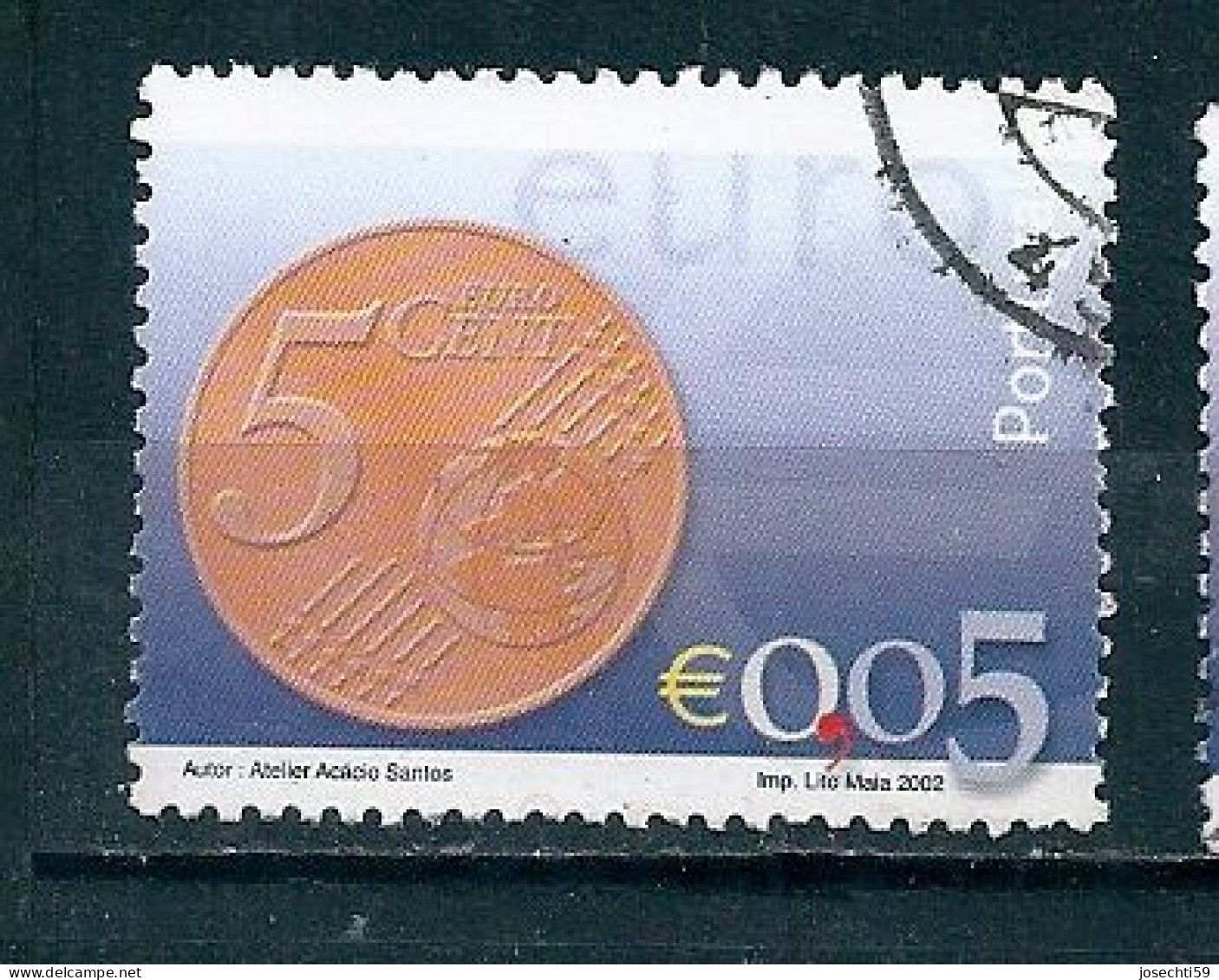 N° 2542 Nouvelle Pièce Euro  0.05 €  Timbre  Portugal 2002 Oblitéré - Oblitérés