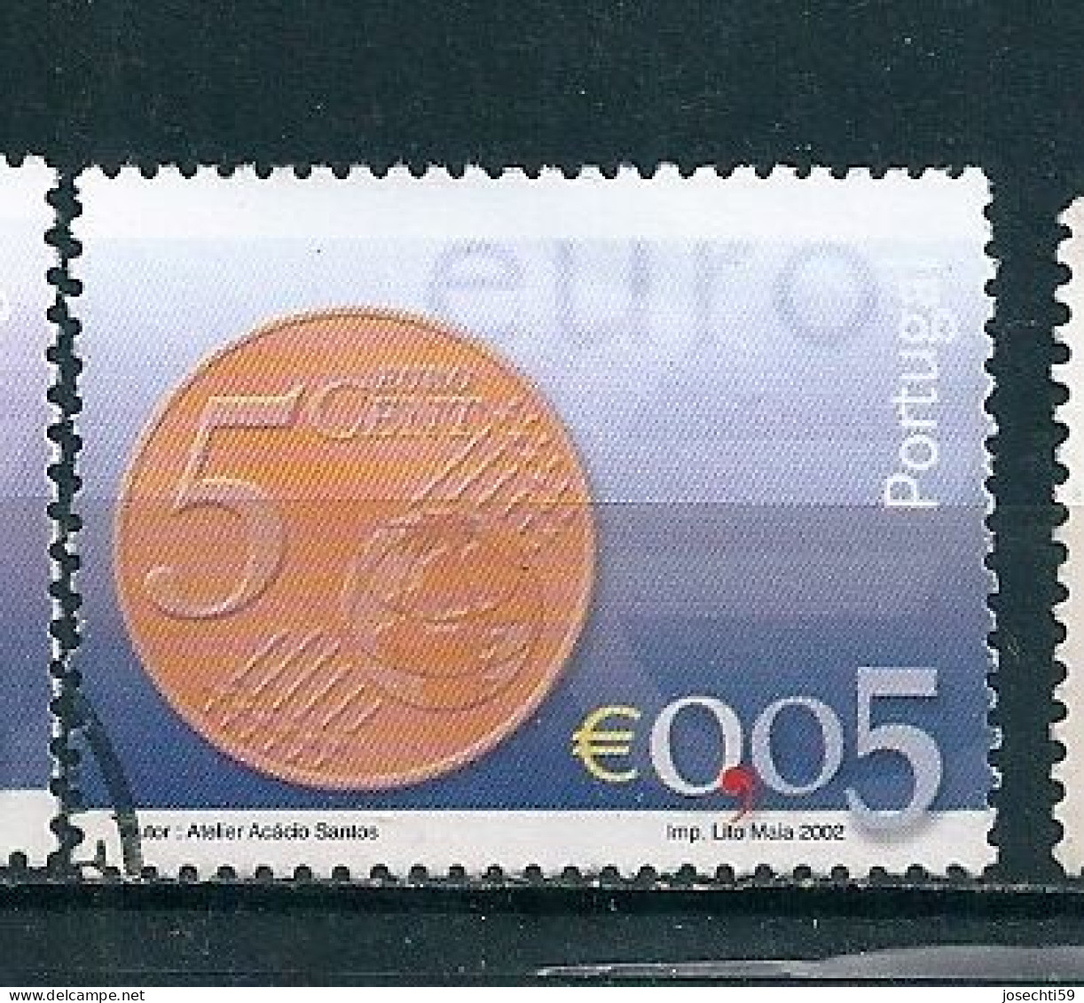 N° 2542 Nouvelle Pièce Euro  0.05 €  Timbre  Portugal 2002 Oblitéré - Oblitérés