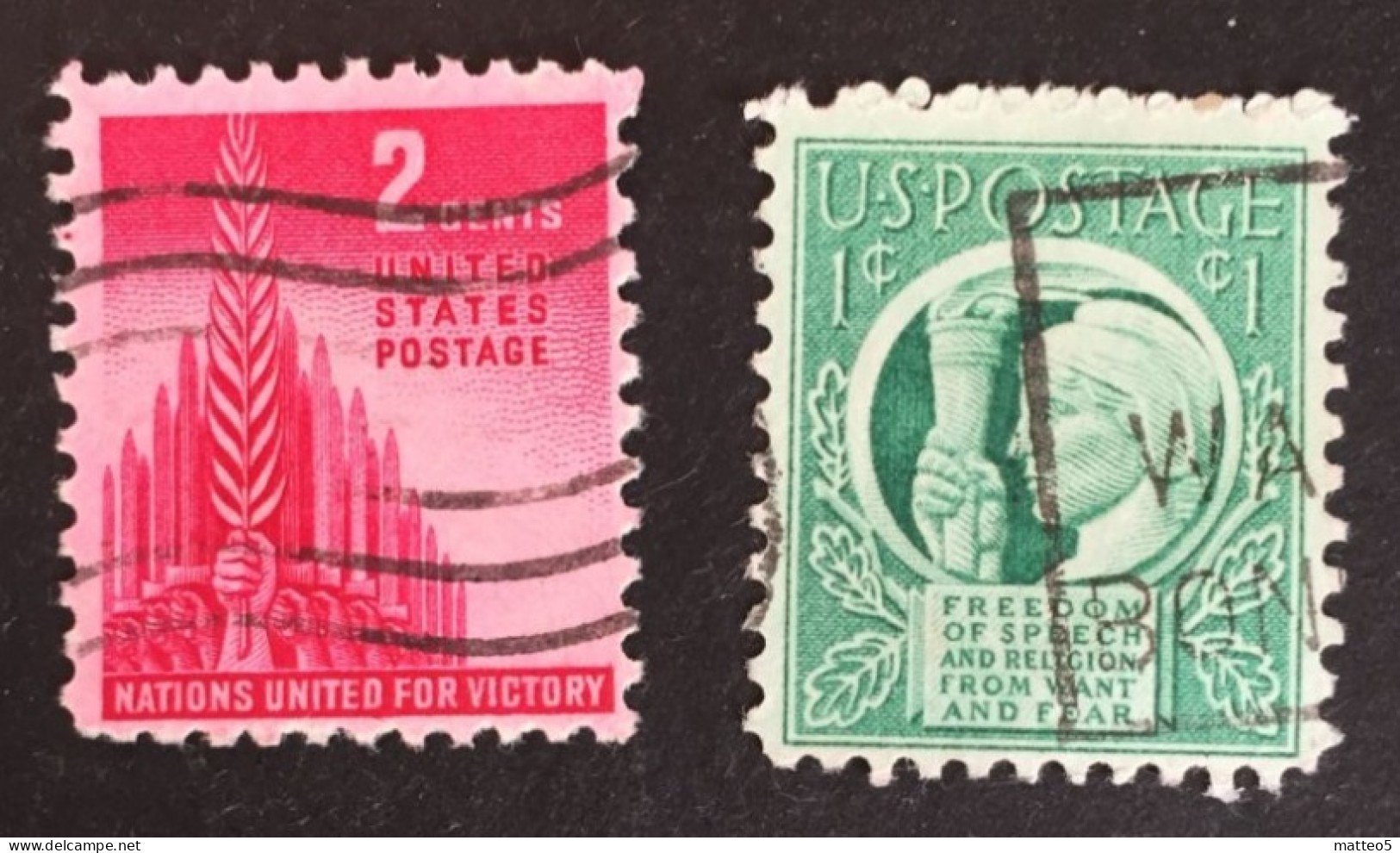 1943 United States -Nations Allied For Victory, Four Freedoms ( Liberty Holding The Torch Of Liberty ) - Used - Used Stamps