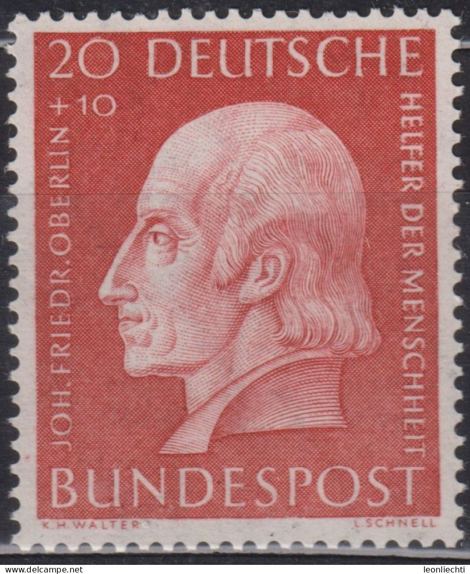 1954 Deutschland > BRD, ** Mi:DE 202, Sn:DE B340, Yt:DE 78, J.F. Oberlin - Ungebraucht