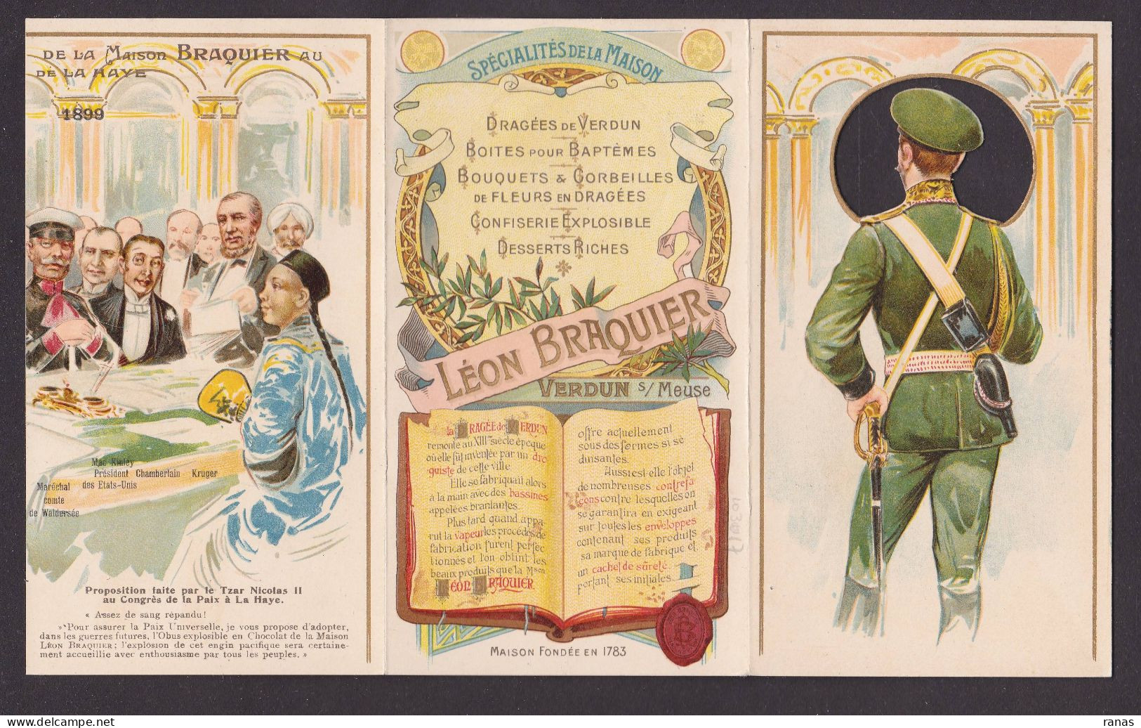 Vieux Papiers > Publicités Dragées De VERDUN Chromo Litho En 3 Volets Tsar De Russie Chine Turquie Egypte - Werbung