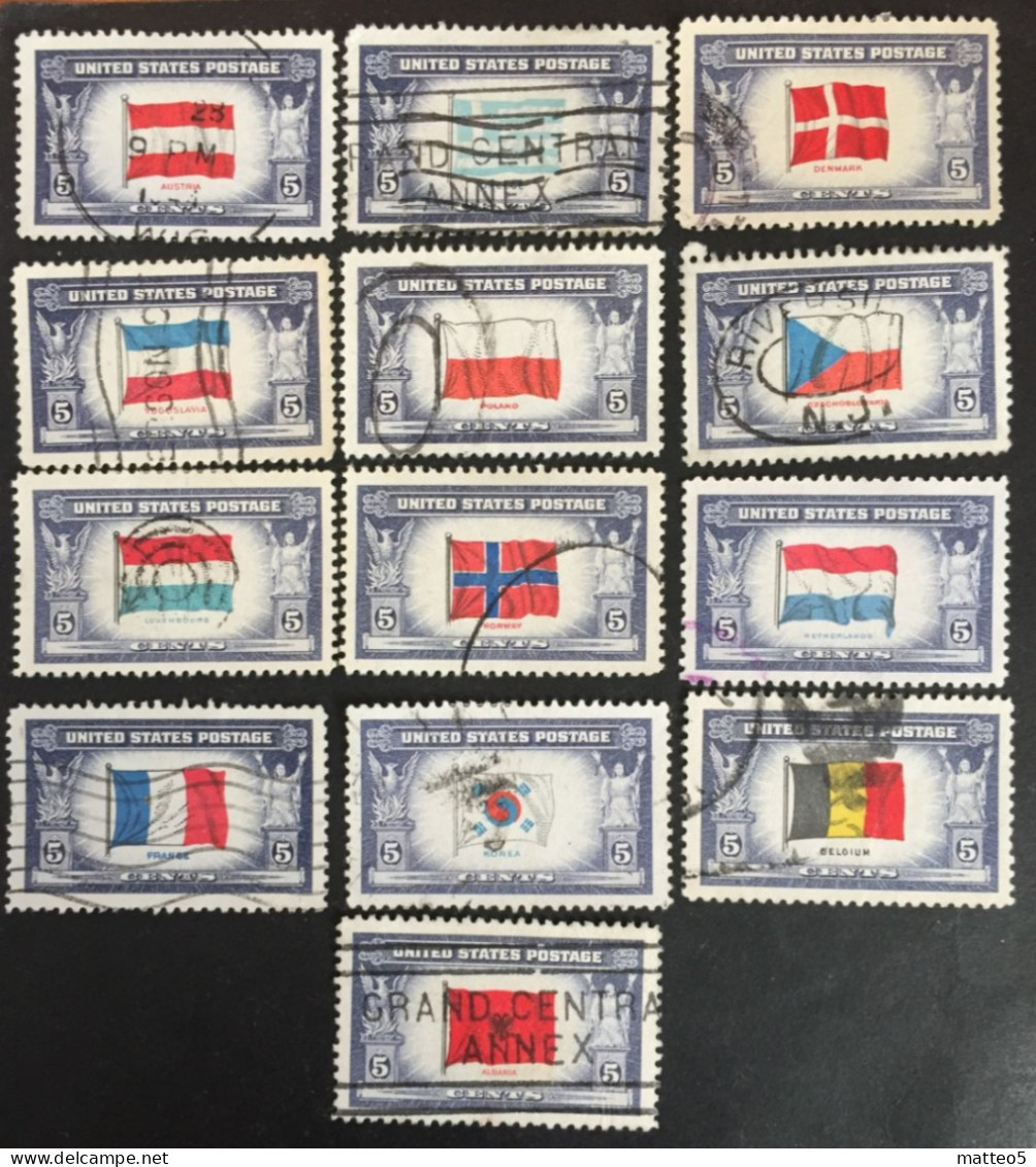 1943 United States - Overrun Countries - Flags - 13 Stamps - Used - Used Stamps