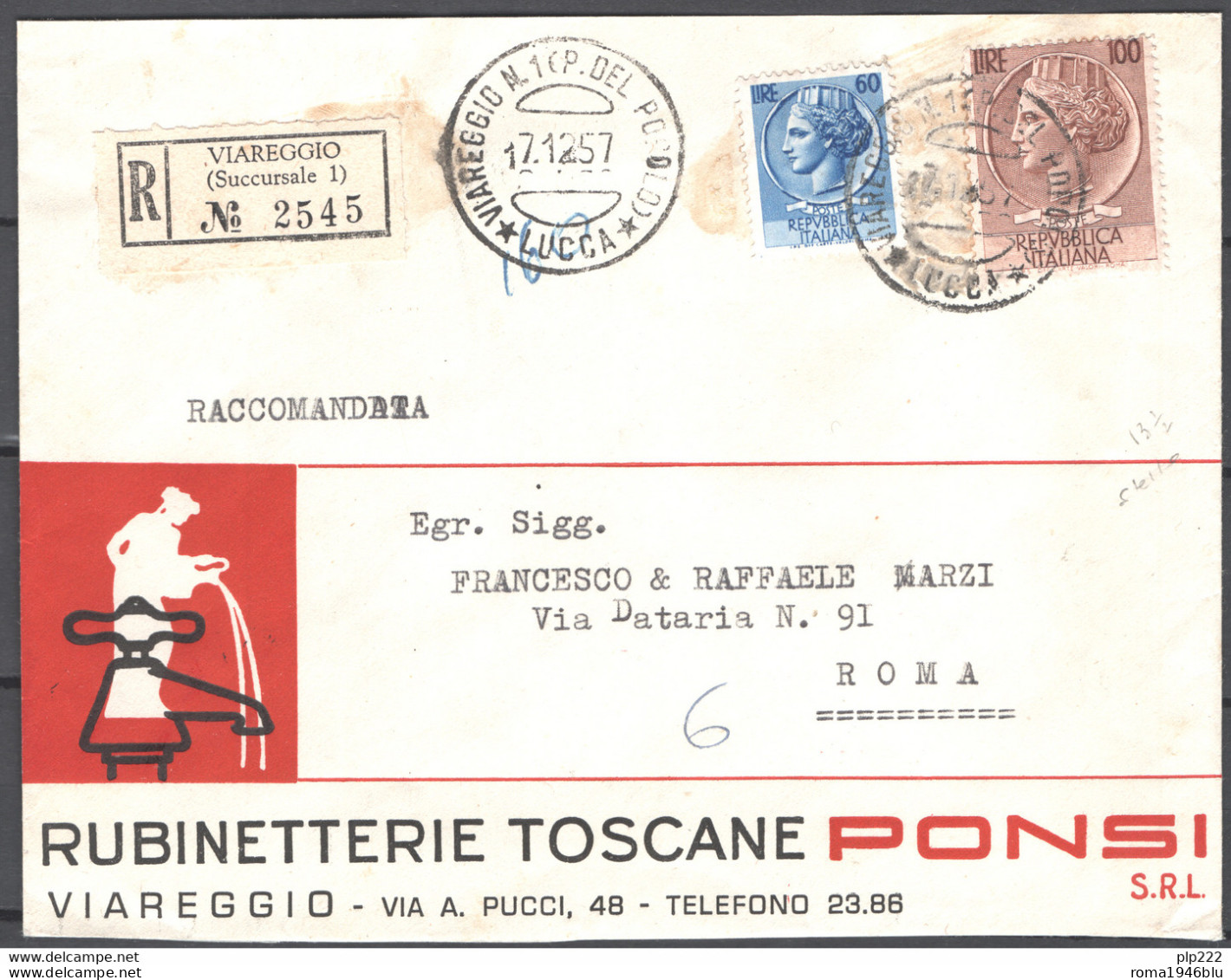 Italia Repubblica Busta Pubblicitaria Rubinetterie Toscane Ponzi Viareggio VF/F - 1946-60: Marcophilie