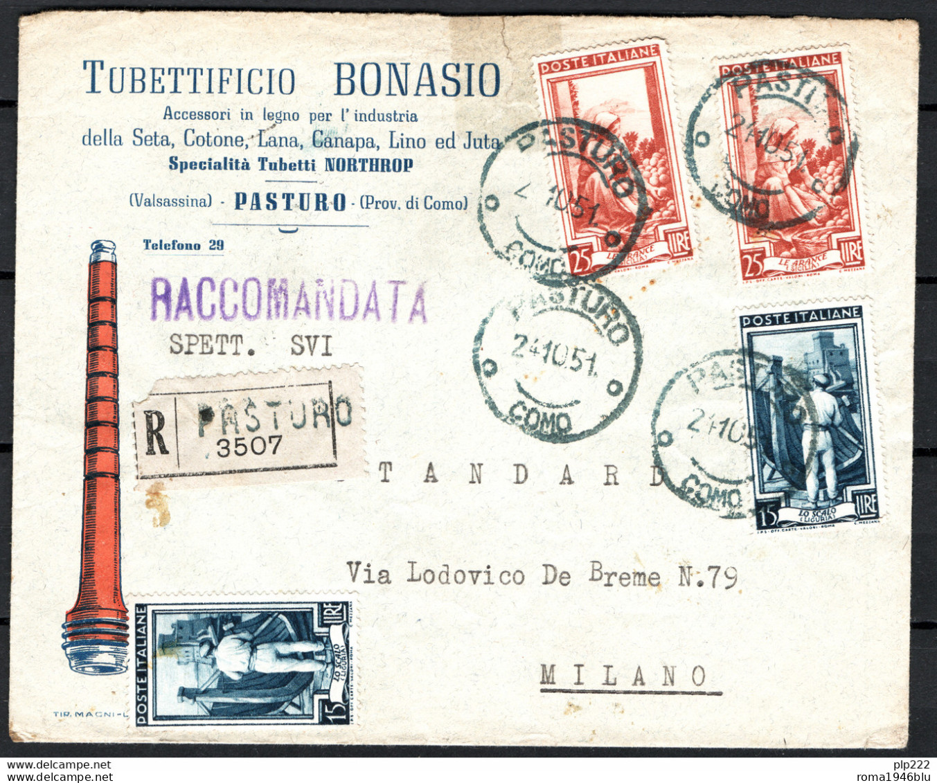 Italia Repubblica Busta Pubblicitaria Tubettificio Bonasio Pasturo VF/F - 1946-60: Marcophilie