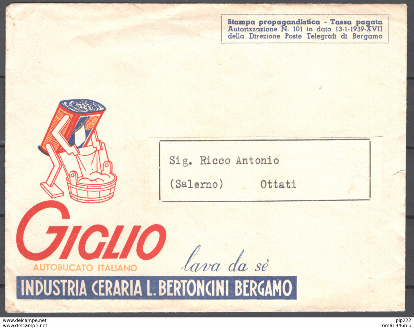 Italia Regno Busta Pubblicitaria Industria Ceraria Bertoncini Bergamo VF/F - Publicity