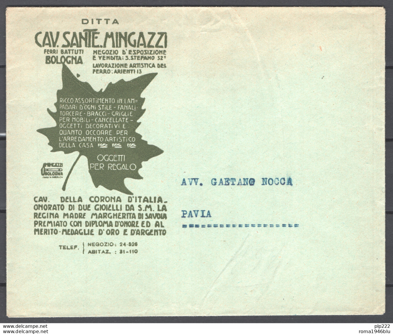 Italia Regno Busta Pubblicitaria Ferri Battuti Mingazzi Bologna VF/F - Reclame