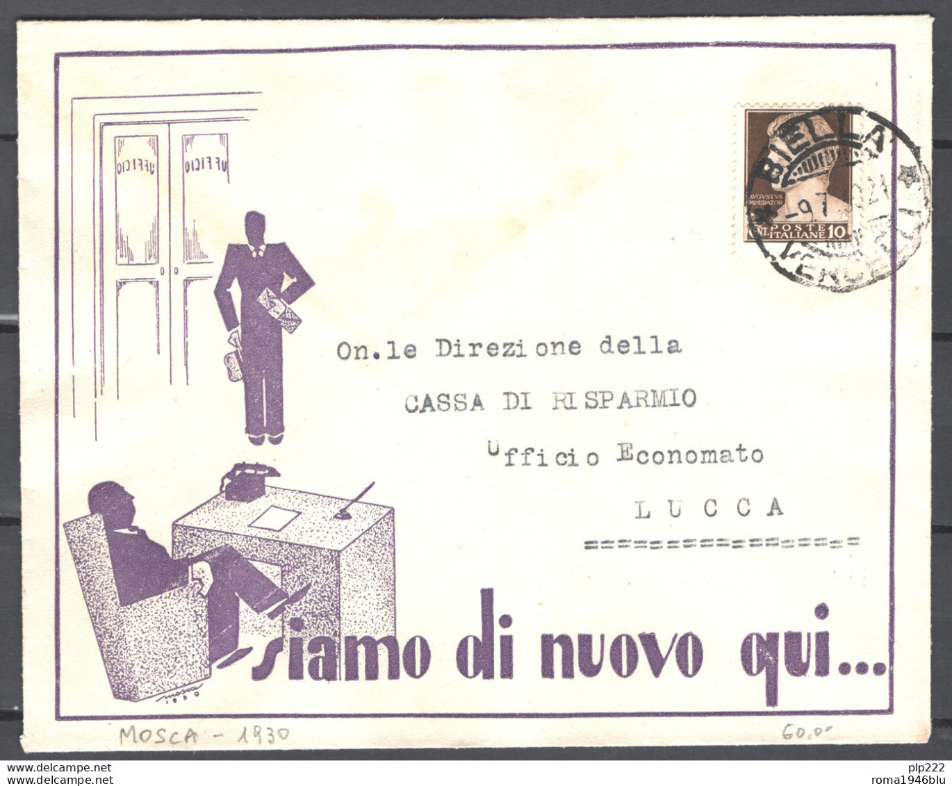 Italia Regno Busta Pubblicitaria Disegnatore MOSCA 1930 VF/F - Reclame