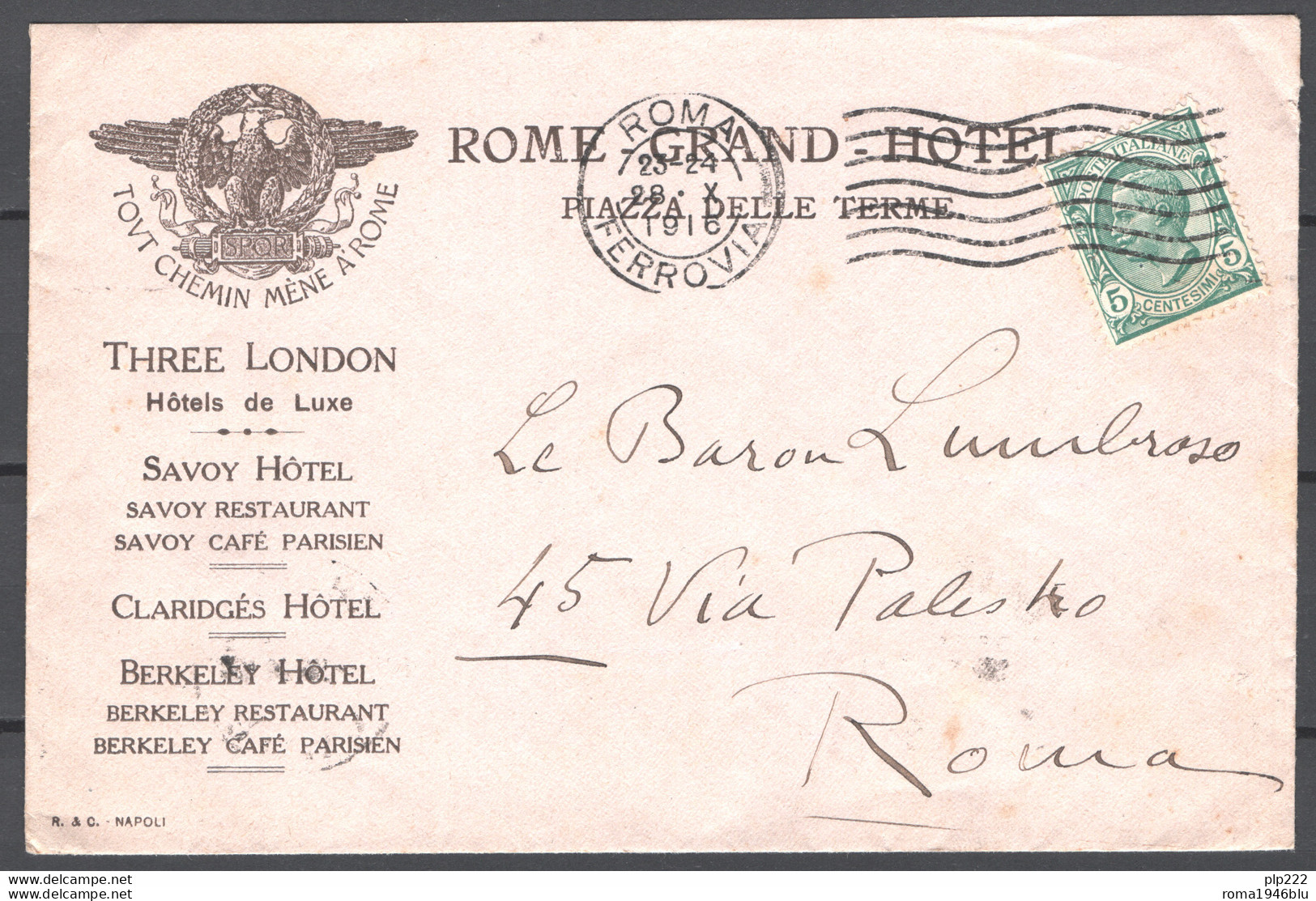 Italia Regno Busta Pubblicitaria Grand Hotel Roma VF/F - Reclame