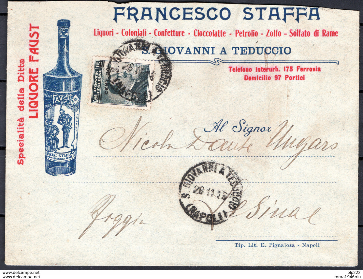 Italia Regno Busta Pubblicitaria Liquori E Confetture Staffa S.Giovanni A Teduccio VF/F - Reclame