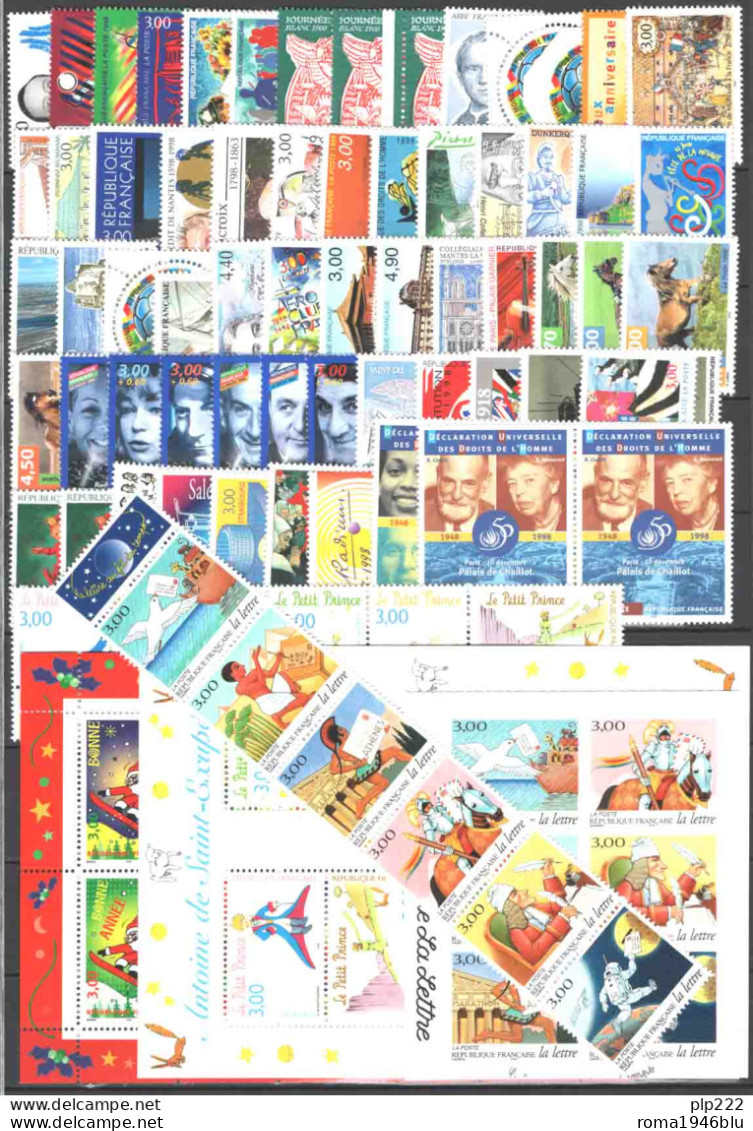 Francia 1998 Annata Completa + Serv. + Preob. / Complete Year Set **/MNH VF - 1990-1999