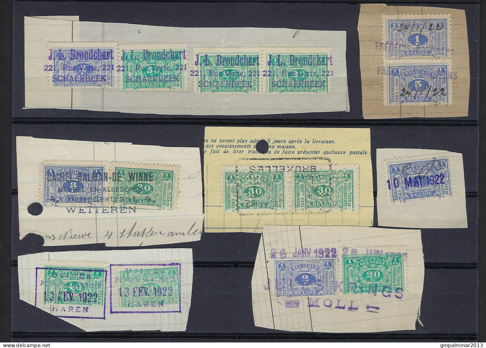 TAXE DE TRANSMISSION Met Fiscale Zegels Waarbij Sommigen Met Firmaperforatie PERFIN / PERFO ; Zie 3 Scans ! LOT 251 - Stamps