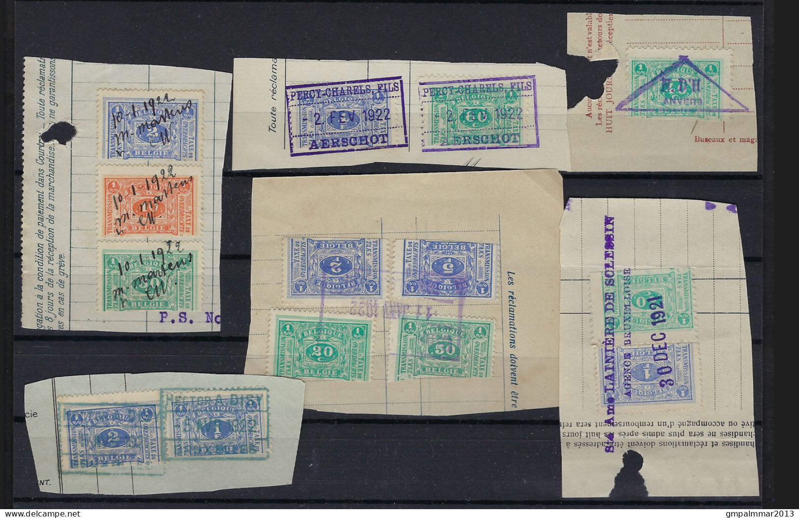 TAXE DE TRANSMISSION Met Fiscale Zegels Waarbij Sommigen Met Firmaperforatie PERFIN / PERFO ; Zie 3 Scans ! LOT 251 - Timbres