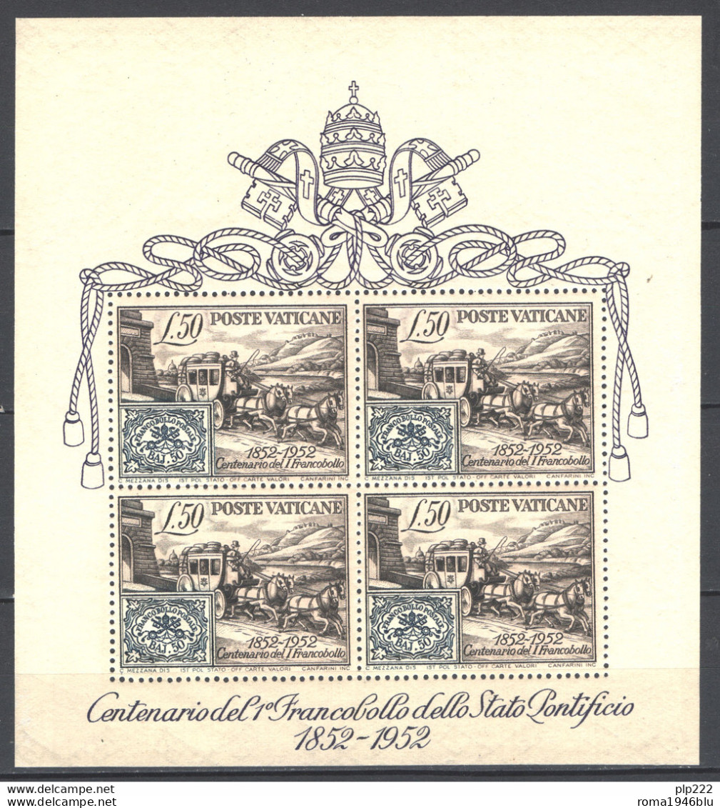 Vaticano 1952 BF Centenario Francobollo Sass.BF1 **/MNH VF/F - Blocchi E Foglietti