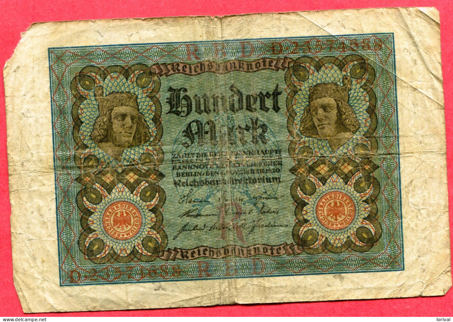 100 Mark 1920 B 2 Euros - 100 Mark