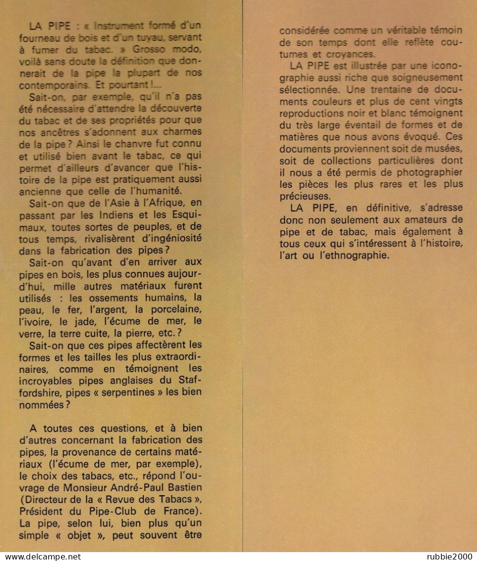 LA PIPE 1973 HISTORIQUE ILLUSTRE DE A.P. BASTIEN TABAC - Autres & Non Classés